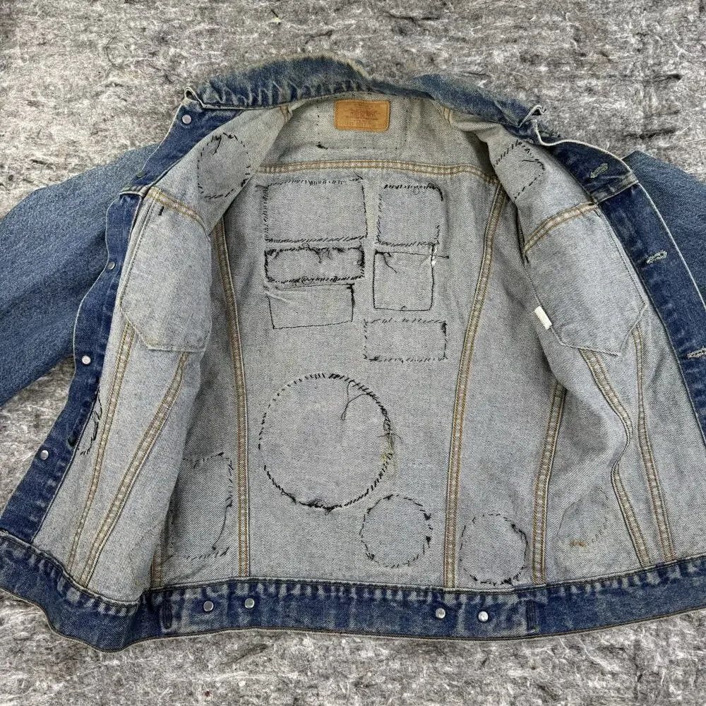 Vintage Levis Jacket Blue Denim Trucker Patch 71205 0217 Made USA Sz 36L WPL 423